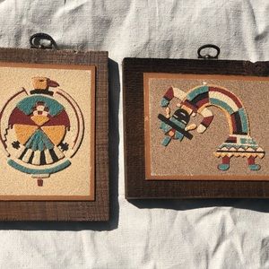 Thunder Bird Zuni Rainbow Man Southwest Natural Pueblo Sand Art Wall Decor Set